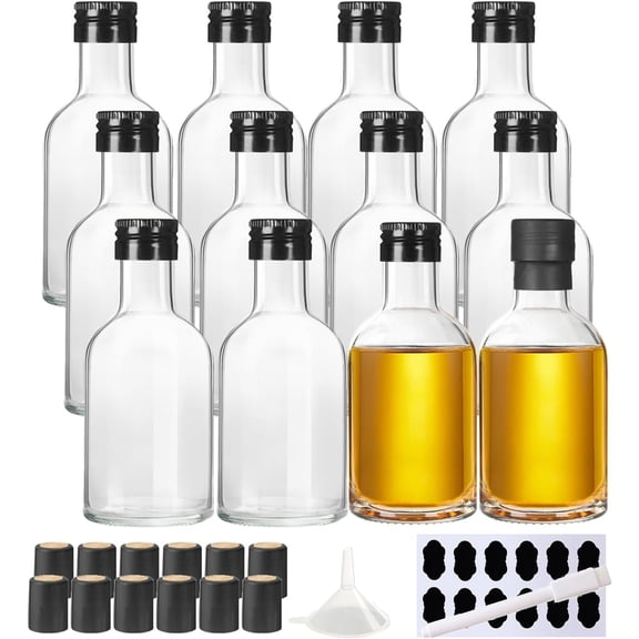 12 Pack 3 oz Glass Small Bottles for , , | Empty Mini Bottle with Black Screw Caps and Heat Shrink Capsules, Sample Bottles for