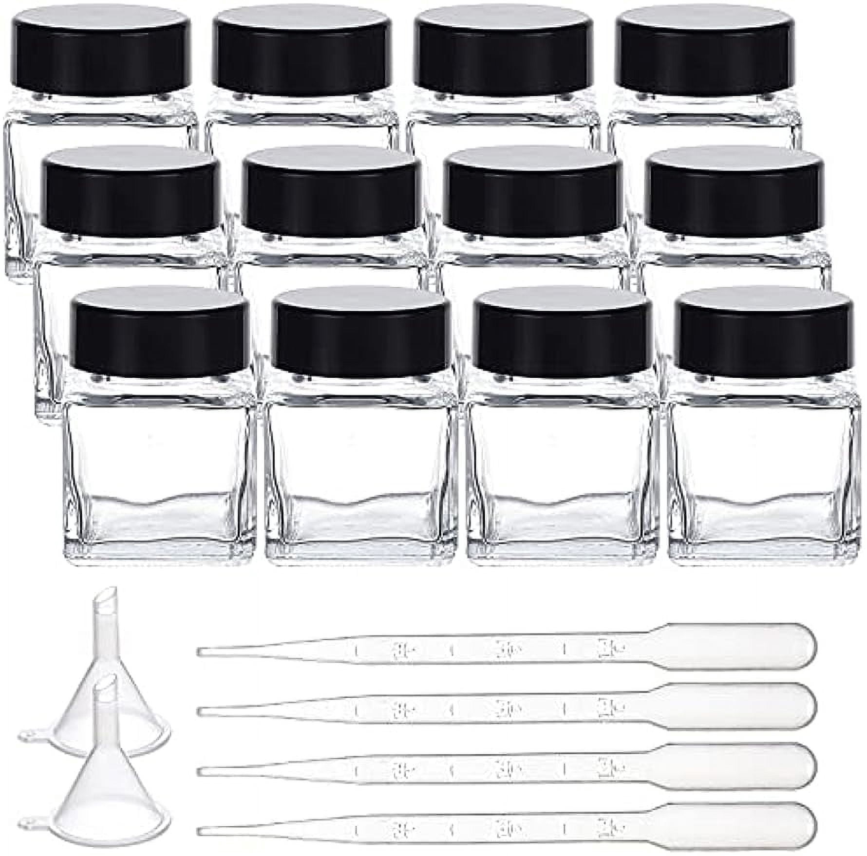 12 Pack 30ml Clear Empty Ink Bottles Glass Fountain Pen Ink Bottle with ABS Plastic Bottle Caps 4pcs Mini Transparent Plastic Funnel 6pcs 2ml Disposable Plastic Teardrop