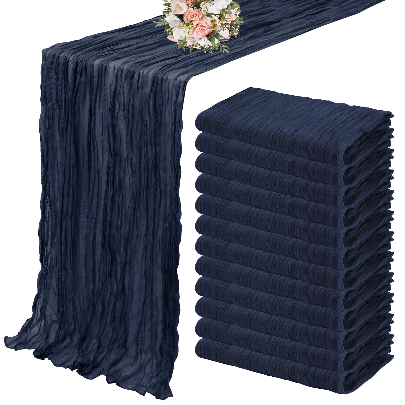 12 Pack 35 x 120 inch Long Boho Cheese Cloth Gauze Table Runners Semi Sheer Table Runner for Wedding Decor