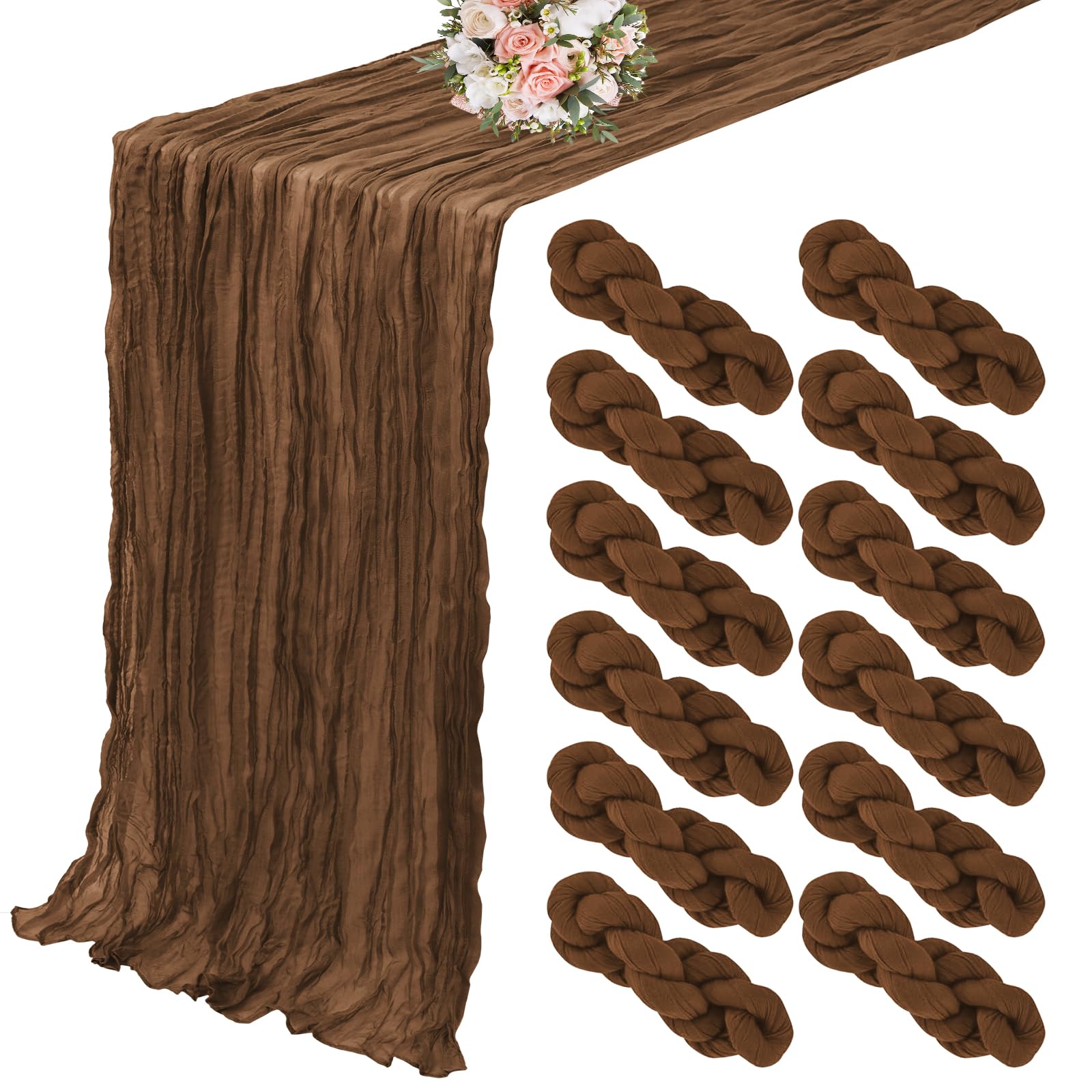 12 Pack 35 x 120 inch Long Boho Cheese Cloth Gauze Table Runners Semi Sheer Table Runner for Wedding Decor