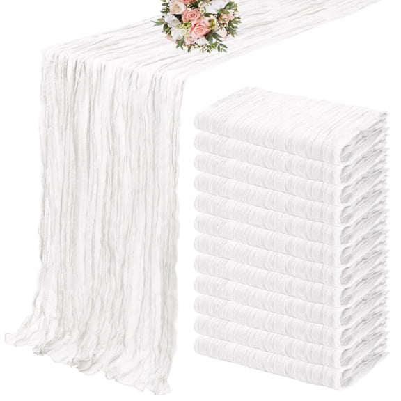 12 Pack 35 x 120 inch Long Boho Cheese Cloth Gauze Table Runners Semi Sheer Table Runner for Wedding Decor