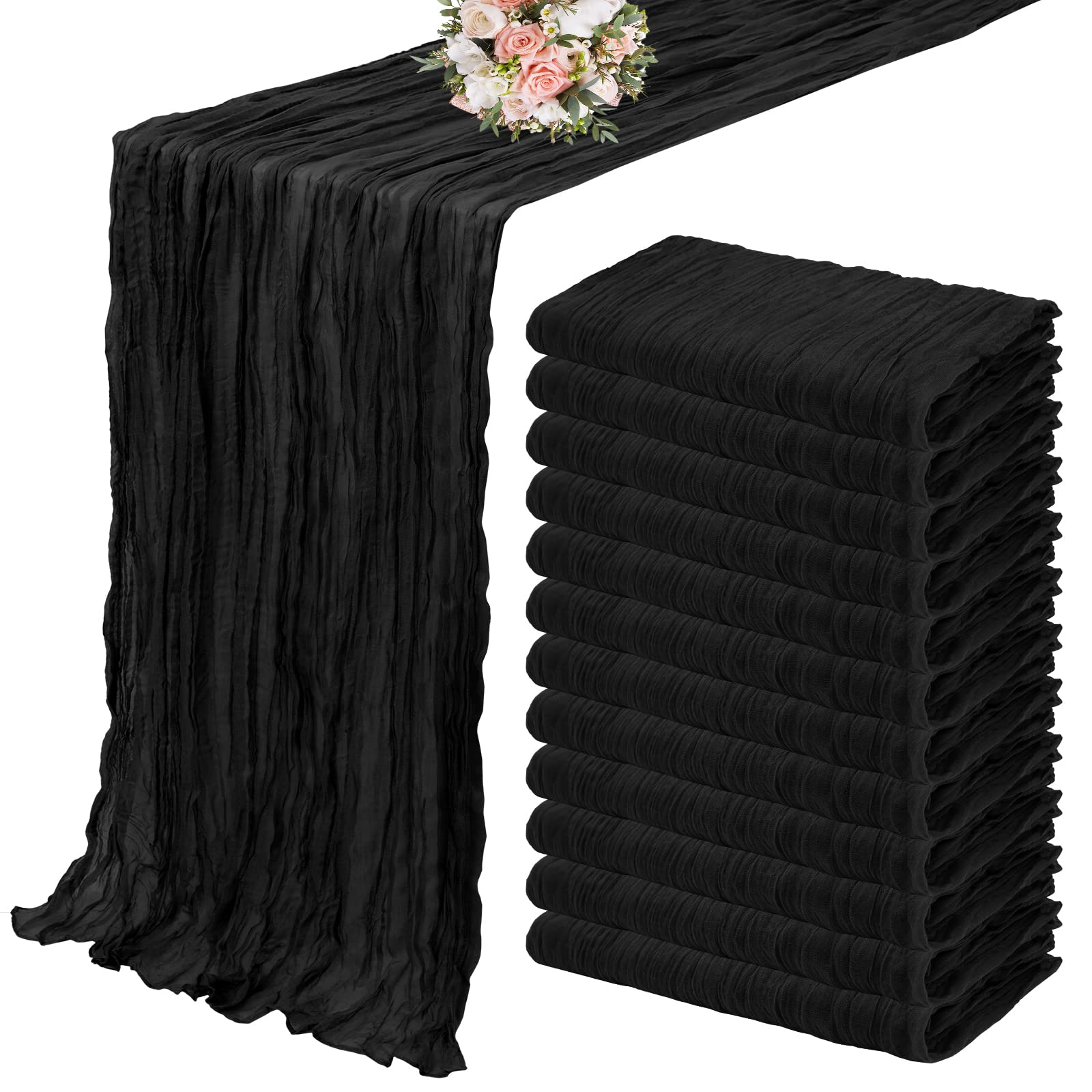 12 Pack 35 x 120 inch Long Boho Cheese Cloth Gauze Table Runners Semi Sheer Table Runner for Wedding Decor