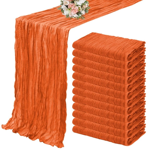 12 Pack 35 x 120 inch Long Boho Cheese Cloth Gauze Table Runners Semi Sheer Table Runner for Wedding Decor