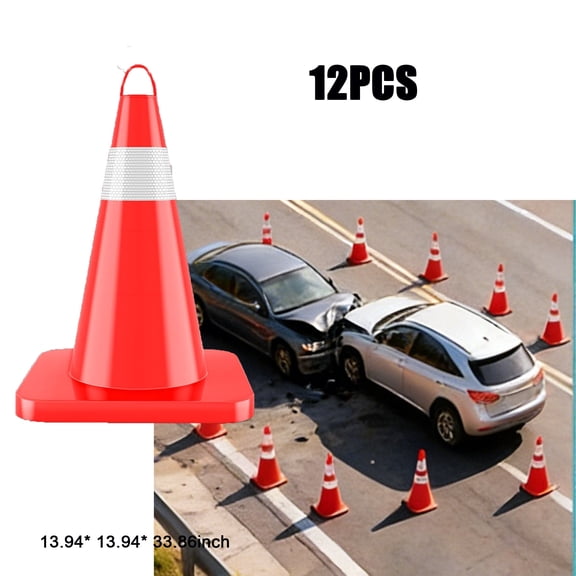 12-Pack 36 Inch Red Traffic Cones Reflective PVC Safety Barriers for Parking, Training, Events & Road Work