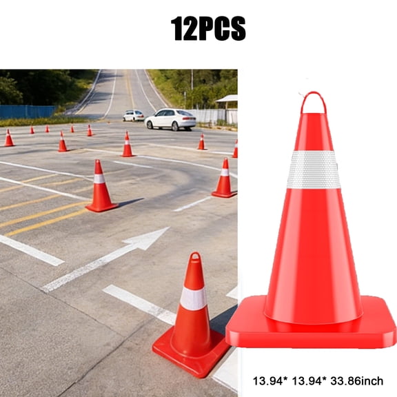 12 Pack 36 Inch Safety Cones, PVC Traffic Cones with Can Be Connected To A Chain Design, Sturdy & Durable Cones for Traffic Control