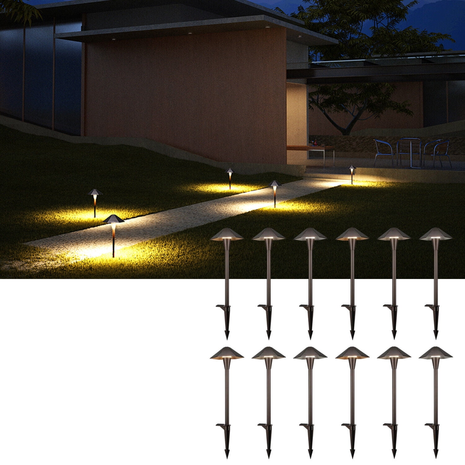 12 Pack 5CCT LED Landscape Pathway Lights, 1800K/2700K/3000K/4000K/5000K, 12-24V AC/DC Low Voltage, IP65 Waterproof, Oil Rubbed Bronze Aluminum