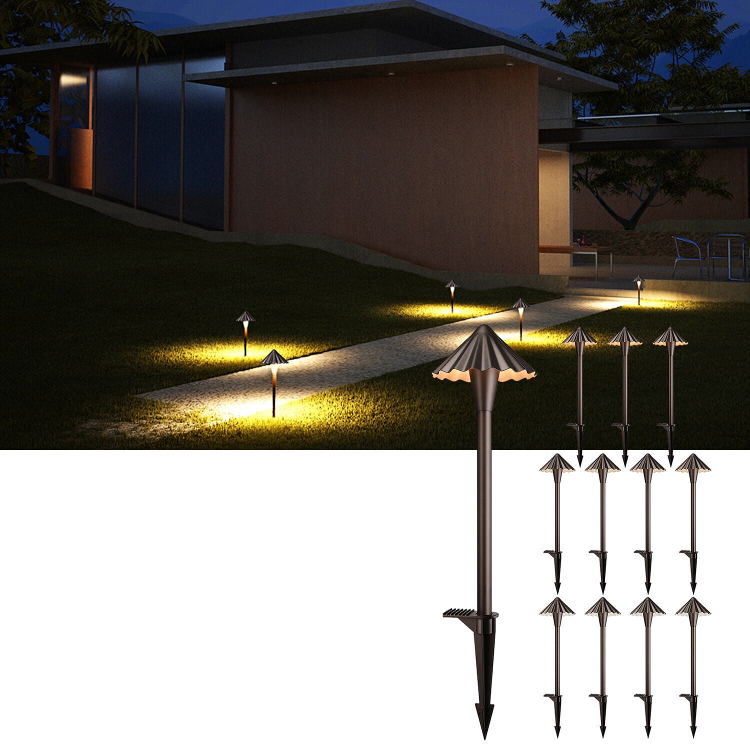 12 Pack 5CCT LED Pathway Landscape Lights, Low Voltage, 1800K/2700K/3000K/4000K/5000K, 12-24V AC/DC, IP65 Waterproof, Oil Rubbed Bronze, Aluminum