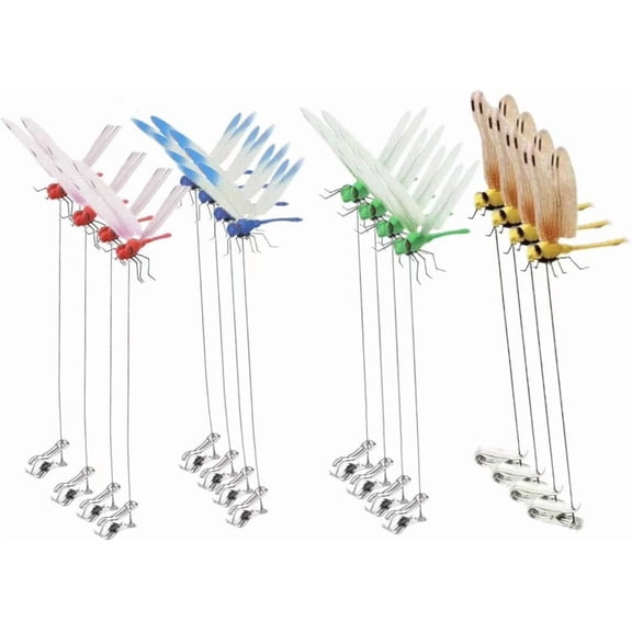 12 Pack 3D Fake Dragonfly Clips for Outdoor & Indoor Use -Balcony/Garden/Campsite/Dining/Windows/Plants Areas Decor,Multicolor Waterproof