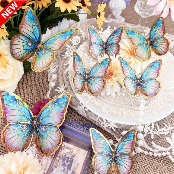 12 Pack 3D Gold Large Vintage Hot Stamping Butterfly Stickers, Peel And Stick Stereoscopic Butterfly Stickers, Indoor Fall Halloween Bedroom Living Room Fridge Furniture DIY Seasonal Background Decor