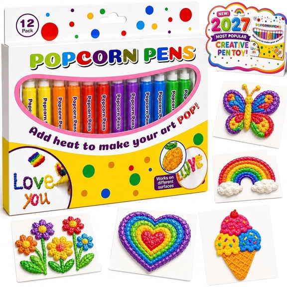 12 Pack 3D Magic Popcorn Pens – Heat-Activated Puffy Drawing Pens for DIY Crafts, Cards & Art Projects, (1 set)
