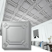 12-Pack 3D Wall Panel 2ft x 2ft Glue-up or Drop-in PVC Ceiling Tile in Argent Silver