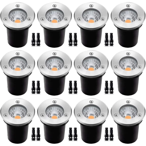 12 Pack 3W Low age Led Landscape Lights,12V/24V AC/DC Well Lights,IP67 Waterproof In Ground Light and Landscape Lighting for Garden,Yard, Driveway, Deck, Step Up Light(Warm White 12 Pack)