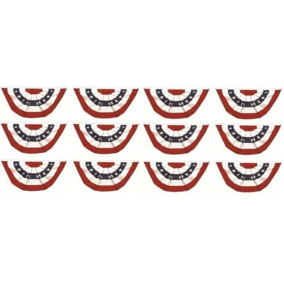 (12 Pack) 3x6 USA American Pleated Super-Poly Printed 2ply Flag 3x6' Bunting Fan