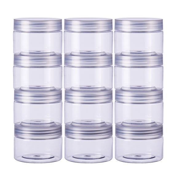 12 Pack 4.5oz Clear Round Plastic Storage Jars Leak Proof Slime Jars for Beads Crafts Scrubs Creams Oils DIY
