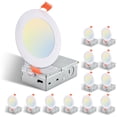 thumbnail image 1 of 12-Pack 4.7/6.7 Inch Ultra-Thin LED Recessed Ceiling Light with Junction Box, 2700K-5000K Dimmable Color Changing Downlight, 9W 810LM, Easy Install, Ideal for Kitchen, Bedroom, Basement, 1 of 8