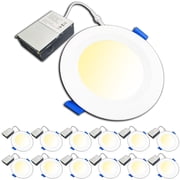 12 Pack 4.8" LED Dimmable Recessed LED Lights Retrofit Kit w/ 5 Selectable Color Temperatures 2700K to 5000K, CRI90, 1050 Lumens, 12W 100W Equivalent, Baffle Trim, Downlight, J-Box Included