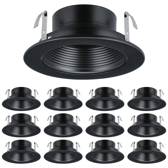 12 Pack 4" Ceiling Can Light Trim for 4" Recessed Can, Full Metal, 4" Recessed Lighting Baffle Trims Fit Halo/Juno Remodel Recessed Housing