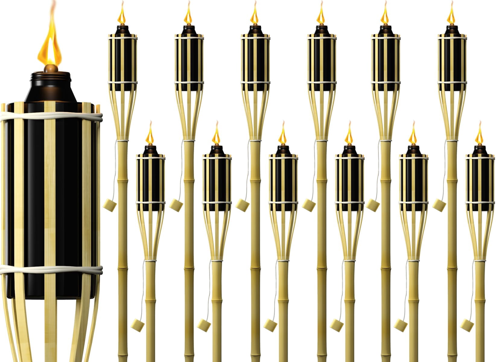 12 Pack 4 Feet Tall Bamboo Torches, Outdoor Garden Backyard Lighting, Oil Lamp for Citronella, 8 Hour Flame, Brown