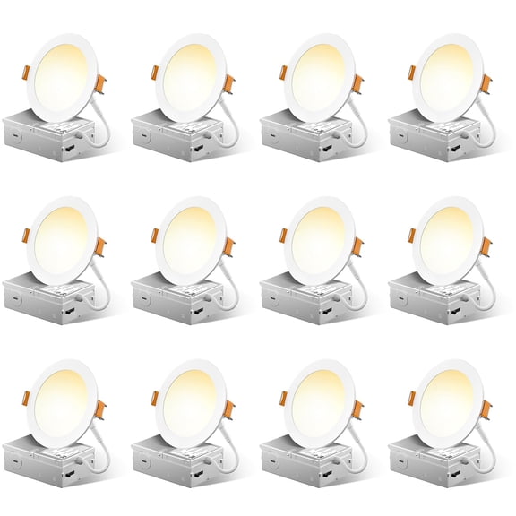 12 Pack 4 Inch 5cct Ultra-thin Led Recessed Ceiling Light With Junction Box 2700k/3000k/3500k/4000k/5000k Selectable 700lm Brightness Dimmable Canless Wafer Downlight 10weqv90w Etl&fcc