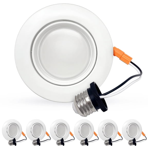 12 Pack 4 Inch LED Gimbal Recessed Light,10W CRI90 Dimmable, IP20 Adjustable Eyeball Retrofit Downlight, 30 Tilt Directional Ceiling Light, 5000K 720 LM No Mercury, ETL, Energy Star.