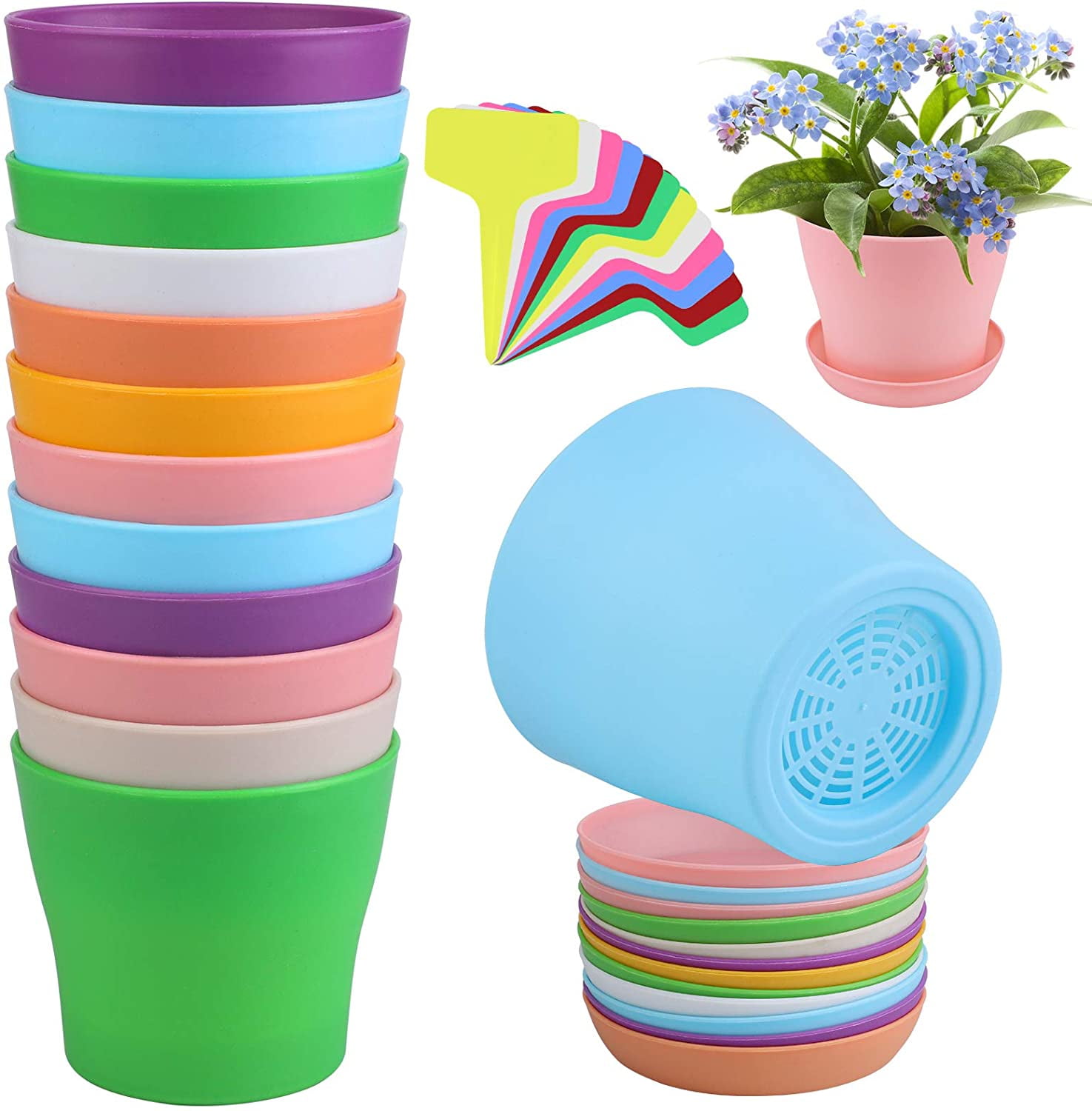 12 Pack 4 Inch Plastic Planters Flower Plant Pots Multi Color Flower ...