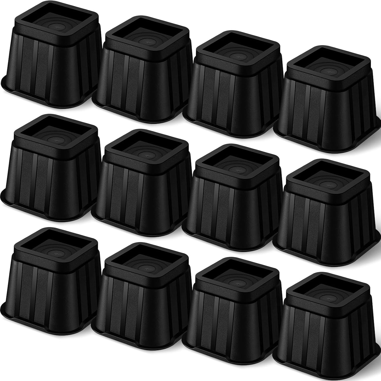 12 Pack 4 Inch Square Furniture Risers Adjustable Bed Risers Heavy Duty ...