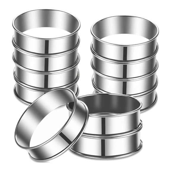 12-Pack 4-Inch Stainless Steel Crumpet & Muffin Rings, Double Rolled Tart Rings, Round Metal Pastry Molds for Baking