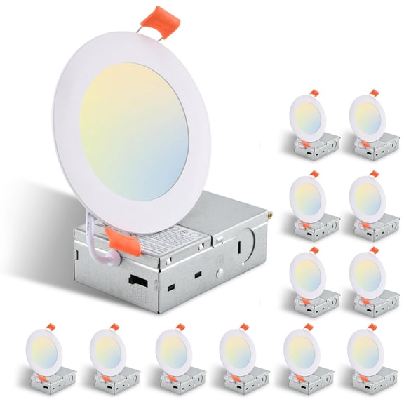 12-Pack 4-Inch Ultra-Thin LED Recessed Ceiling Light, 9W 810LM Dimmable Downlight with Junction Box, 2700K-5000K Selectable Color, Easy Installation for Kitchen Bedroom Basement