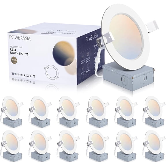 12 Pack 4 Inch Ultra-Thin LED Recessed Ceiling Light with Junction Box, 5CCT Dimmable 2700K/3000K/4000K/5000K/6000K, 9W 850lm Can Killer Downlight-ETL and Energy Star Certified