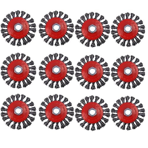 12 Pack 4 Inch Wire Wheels for Angle Grinder, Wire Brush for 4 1/2 Angle Grinder, Twist Knotted Carbon Steel Wire Wheel with 5/8" Thread Arbor for Removing Rust
