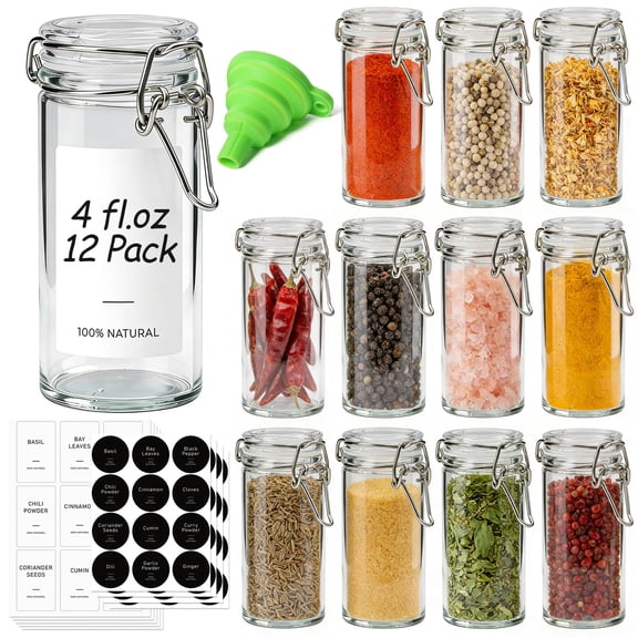 Food Storage Jars 4oz*12 Clear Glass Airtight Swing Top Lid Pantry Organization