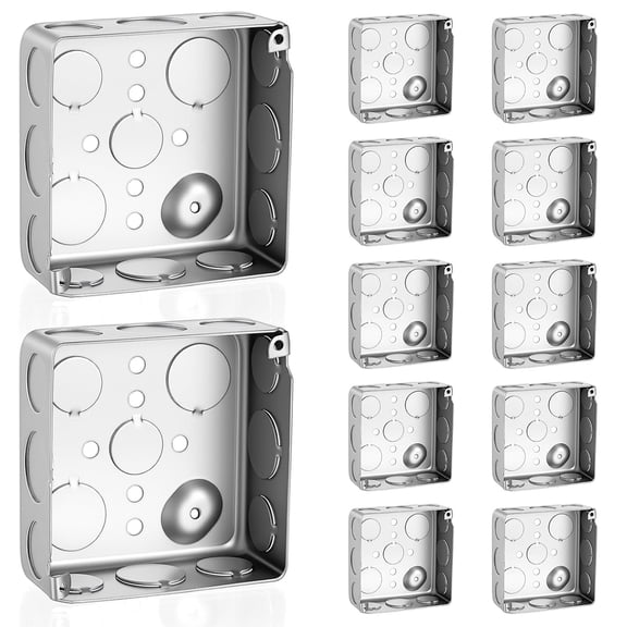 12 Pack 4" Square Electrical Box, 1-1/2'' Deep Metal Electrical Box, Galvanized Steel Metal Junction Box Outlet Boxes (21.0 Cu. in.Capacity,Silver), Screws Not Included