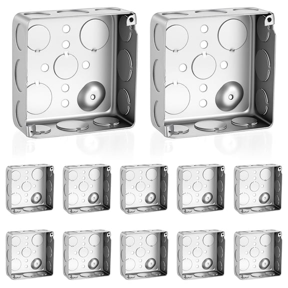 12 Pack 4" Square Electrical Box, 1-1/2'' Deep Square Electrical Box Silver Galvanized Steel 21.0 Cu. in. Capacity Grounding Wire and Screw Junction Boxes (Includes 36pcs Screws)