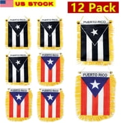 12 Pack 4 X 6 Inch Puerto Rico Fringy Window Hanging Flag, Mini Flag Banner & Car Rearview Mirror D cor, Fringed & Double Sided, Puerto Rican Hanging Flag with Suction Cup, Car Gifts