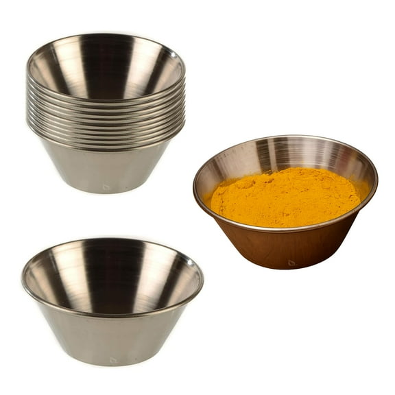 [12 Pack] 4 oz Stainless Steel Sauce Cups - Round Condiment Containers, Food Safe/Commercial Grade Safe/Portion Dipping Cups, Sauce Cups, Ramekins by EcoQuality