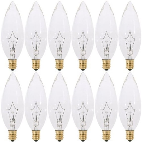 KOR Pack of 12 40W CTC Clear Straight Torpedo Tip Chandelier Bulbs, E12 Candelabra Base, 120V Incandescent