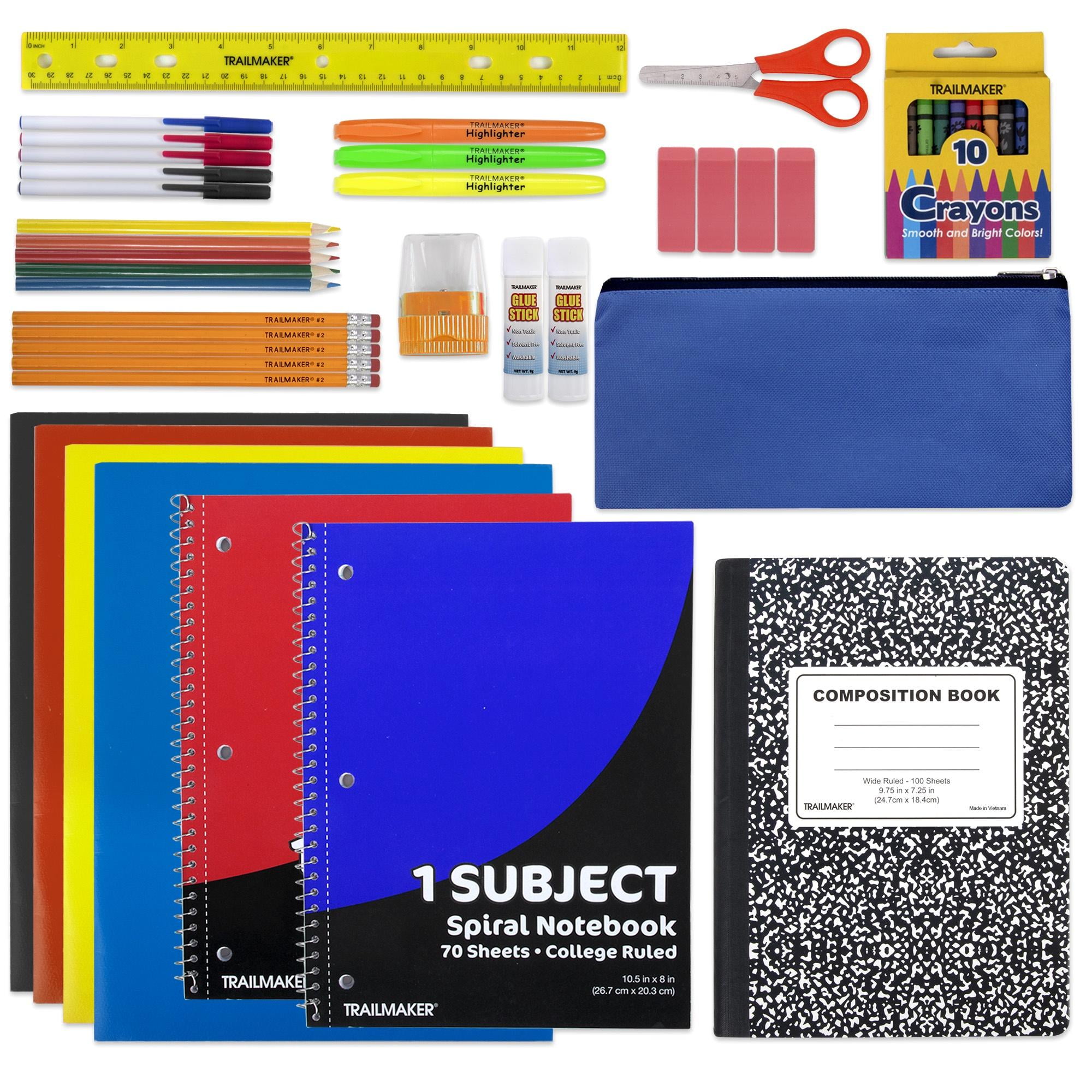 12 Pack of 45 Piece School Supply Kits Containing 2 Spiral Notebooks, 4