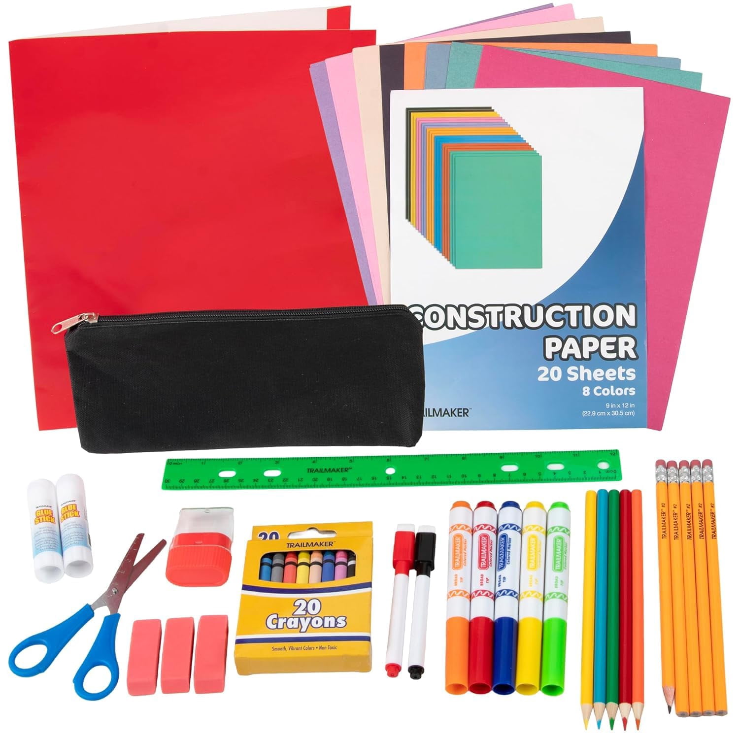 12 Pack of 48 Piece Stationary School Supplies Set for Boys, Girls, Preschool, Kindergarten & Elementary School Kids & Children Containing Pencils, Markers, Colored Pencils, Erasers & More!