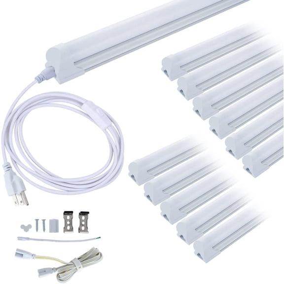 12-Pack 4FT T8 Led Integrated Tube Light Fixture 24W Bright White 6000K 4 Foot Shop Single Strip Connectable Bulb Milky Cover for Household, Garage and Under Cabinet