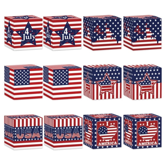 12-Pack 4Th Of July Independence Day 3D Paper Candy Snack Packaging Boxes - Festive American Usa Themed Decorative Party Props, Reusable Gift Boxes For Holiday Celebrations,