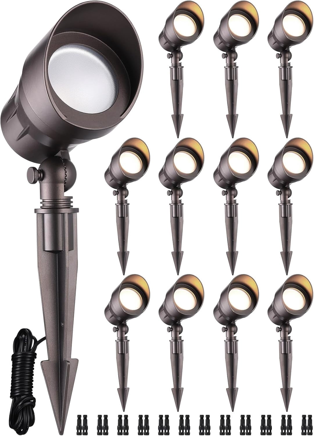 12 Pack LED 5W LED Landscape Light, Outdoor Pathway Spotlight, Aluminum Housing, IP65 Waterproof, 3000K Warm White