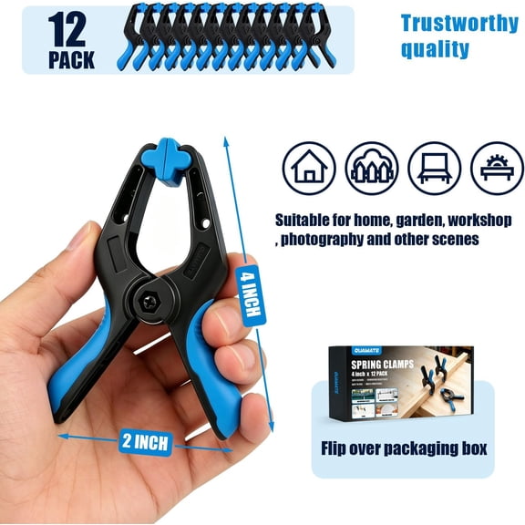 12 Pack 4inch Heavy Duty Spring Clips, Plastic Spring Clamps for Woodworking, Backdrop Stand, Pool Cover, Photography, Crafts