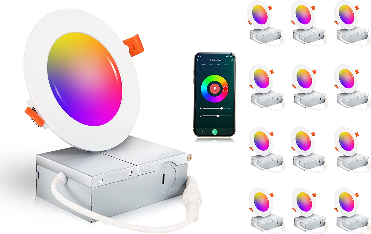 [12 Pack] 4inch Smart WiFi LED Recessed Lighting,RGBCW Color Changing