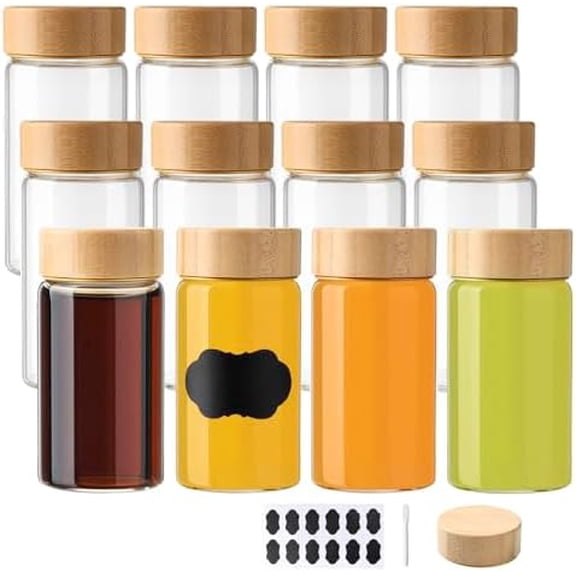 12 Pack 4oz Glass Shot Bottles with Caps, 120ml Borosilicate Glass Juice Shot Bottles, Dishwasher & Freezer Safe, Reusable Wellness Ginger Shot Glass Jars with Lids for Juicing$$