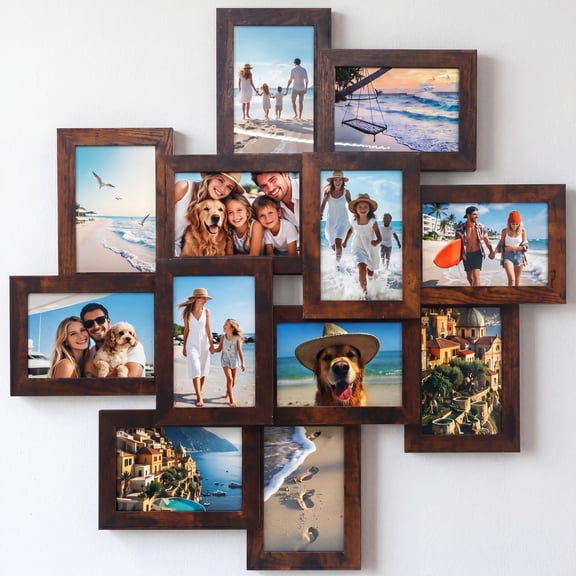 12 Pack 4x6 Collage Picture Frames for Wall Hanging, Multi Photos Gallery Frame Set with Clear Glass Panel, Wall Decor Frame, Easy Assembly, Brown