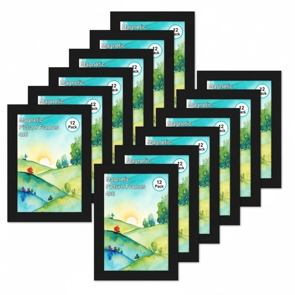 12 Pack 4x6 Picture Frames Magnetic 4 by 6 Photo Frame for Refrigerator, Black