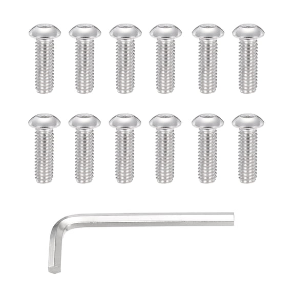 12 Pack 5/16 18 x 1" Button Head Socket Cap Bolts Screws, 304 Stainless Steel 18-8 Bolts with Hex Spanner Socket Head Screws for DIY, Furniture, Water Pump, Light Fixture,Silver