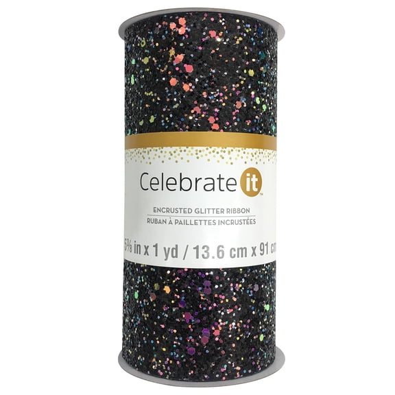 12 Pack: 5.375" x 1yd. Encrusted Glitter Ribbon by Celebrate It