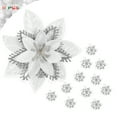 thumbnail image 1 of 12 Pack 5.5" Artificial Poinsettia Christmas Tree Ornaments Decorations, Silver, 1 of 6