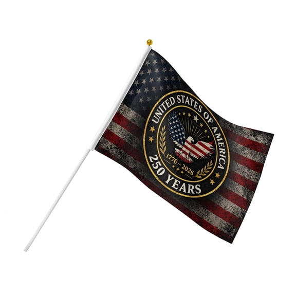12 Pack 5.5 x 8.2 Inch Double Sided Hand Waving Flags, United States of America 250 Years Eagle and Flag Design for Patriotic Celebrations, Parades and Displays